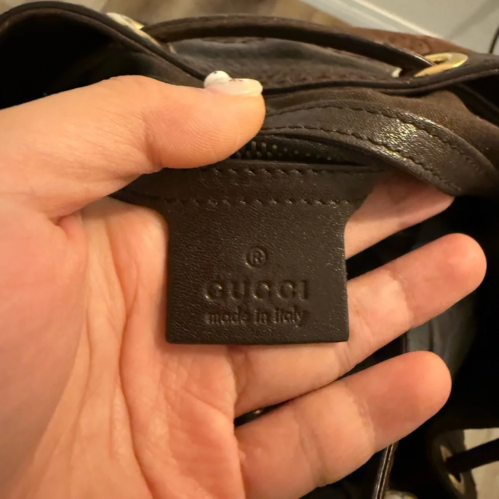 Gucci Dark Brown Leather Hobo Bag with Gold Accents